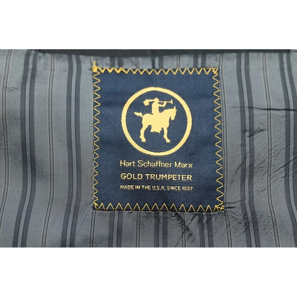 Hart Schaffner Marx Gold Trumpeter Mens Blazer Navy Blue 44L Sport Coat USA Made